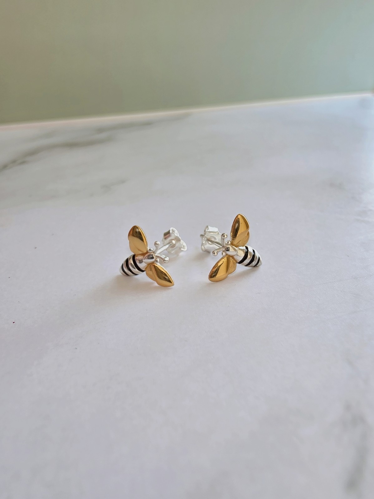 Bee Mixed Metal Earrings 18K Gold Plated 925 Sterling Silver Two Tone Studs