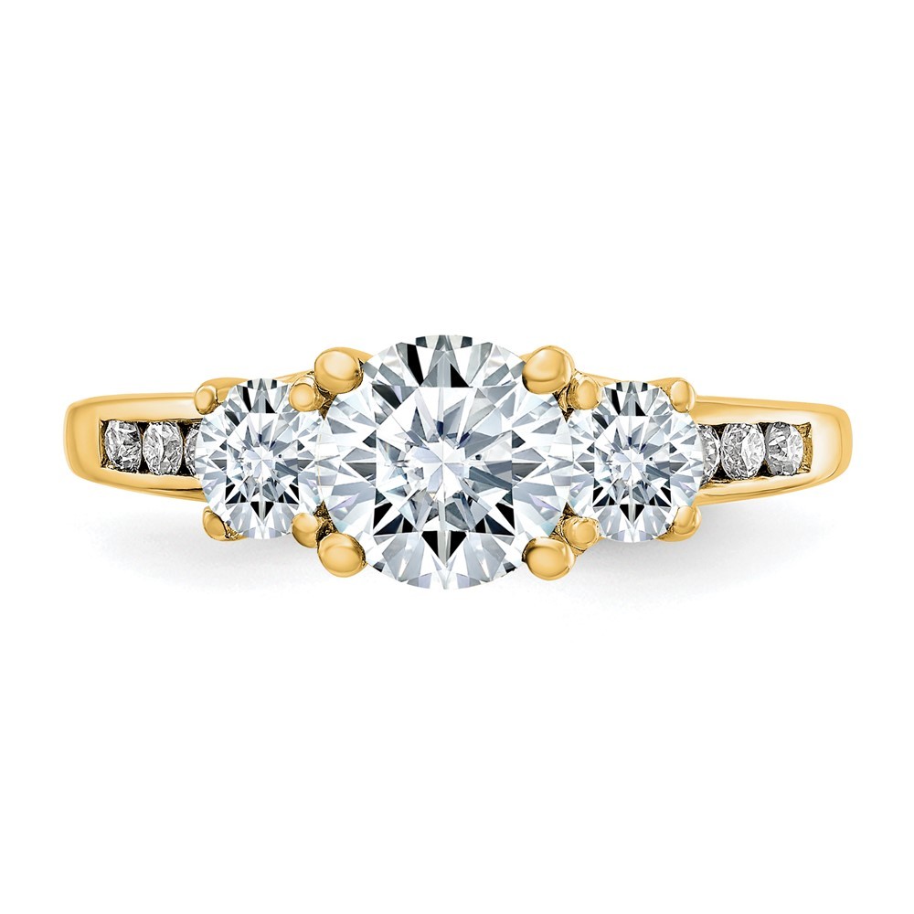 14k Yellow Gold 1.50ct. Round Cut Moissanite Three Stone Engagement Ring Size 7