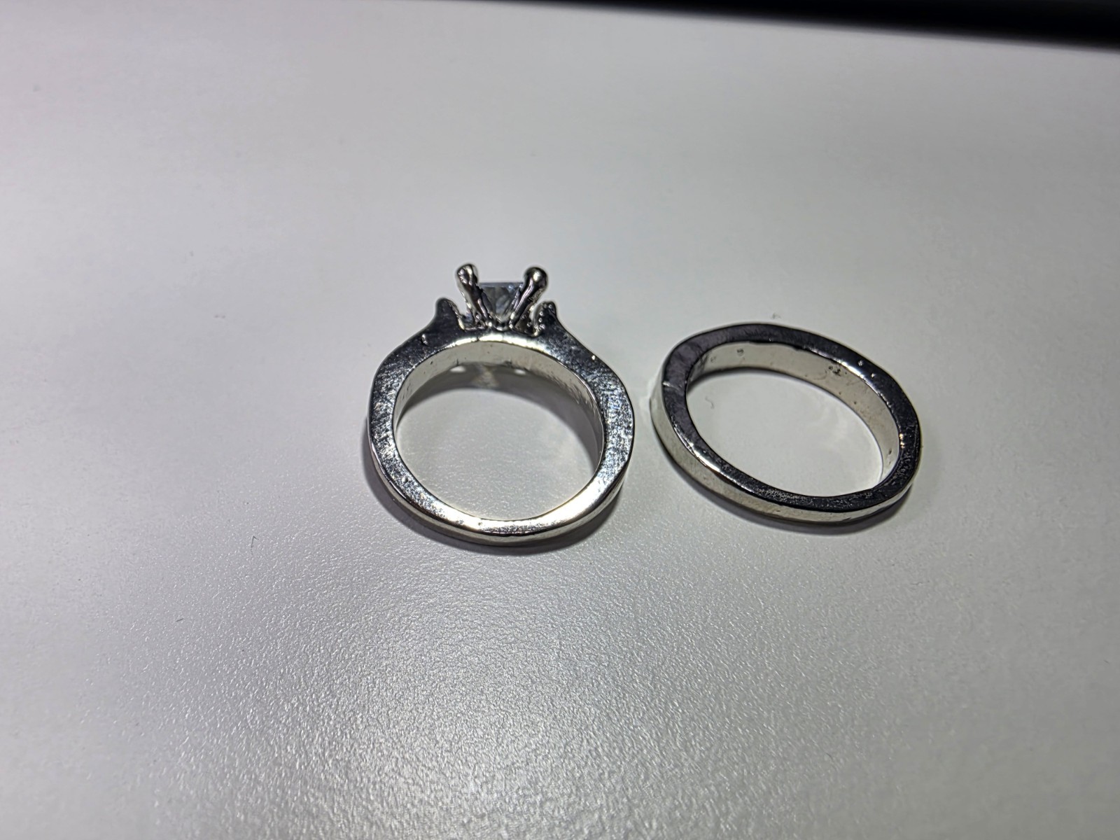 Set of 2 Square Synthetic Cubic Zirconia Engagement Rings, Size 5