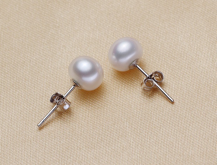 925 Sterling Silver Genuine Cultured Freshwater 7mm Pearl Stud Earrings Gift Box