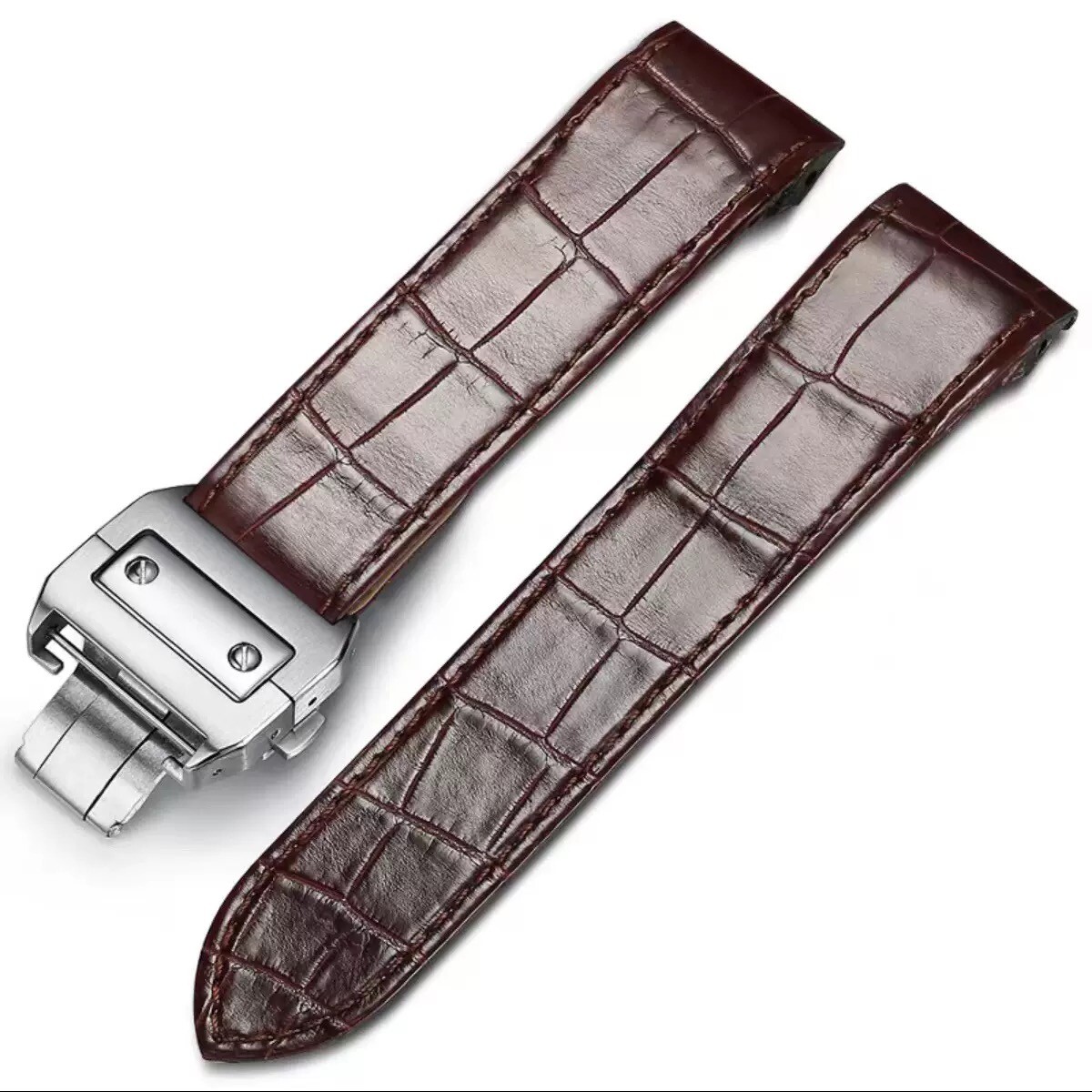 COMPLETE LEATHER STRAP BAND FOR CARTIER SANTOS 100 XL CHRONOGRAPH W20090X8 BLACK