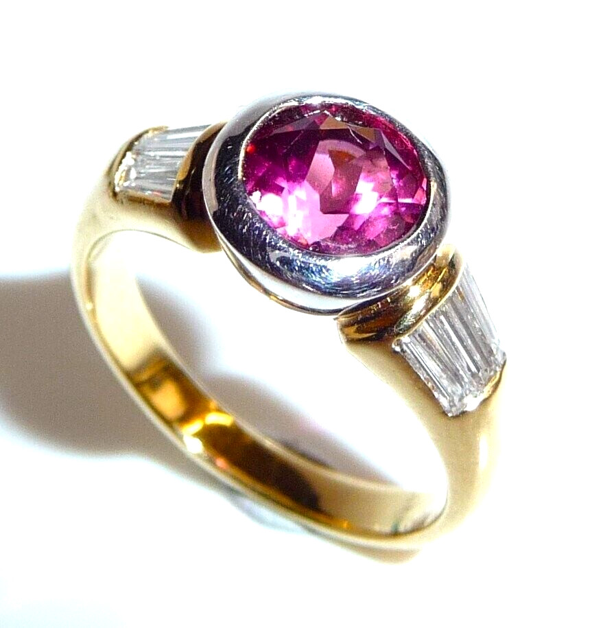 Ring 750 yellow gold 1.28ct pink tourmaline 0.60ct diamonds size 55/17.5 mm rubellite