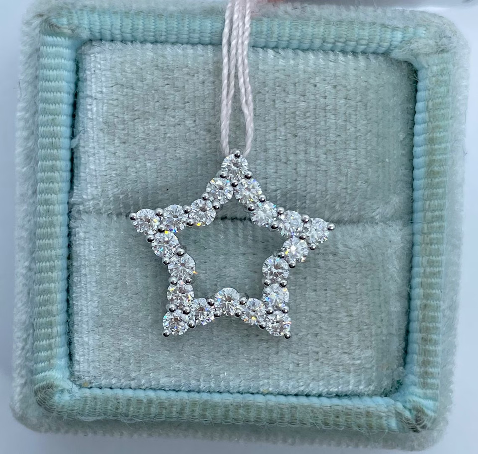0.20Ct Round Cut Real Moissanite Star Pendant 14K White Gold Plated