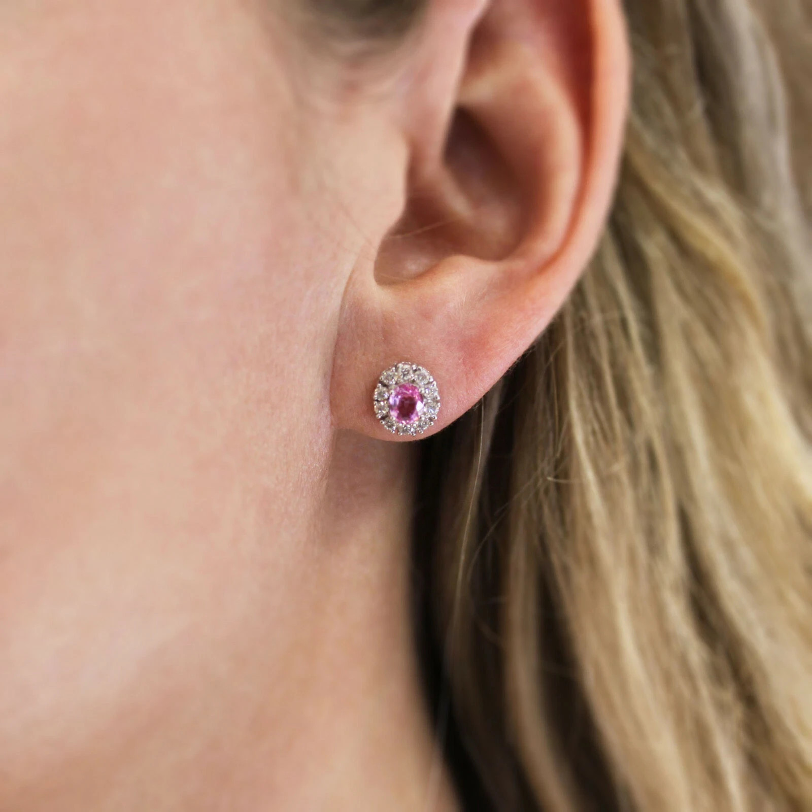 2.50 ct Natural Pink Sapphire Diamond Solid 14k White Gold Earrings