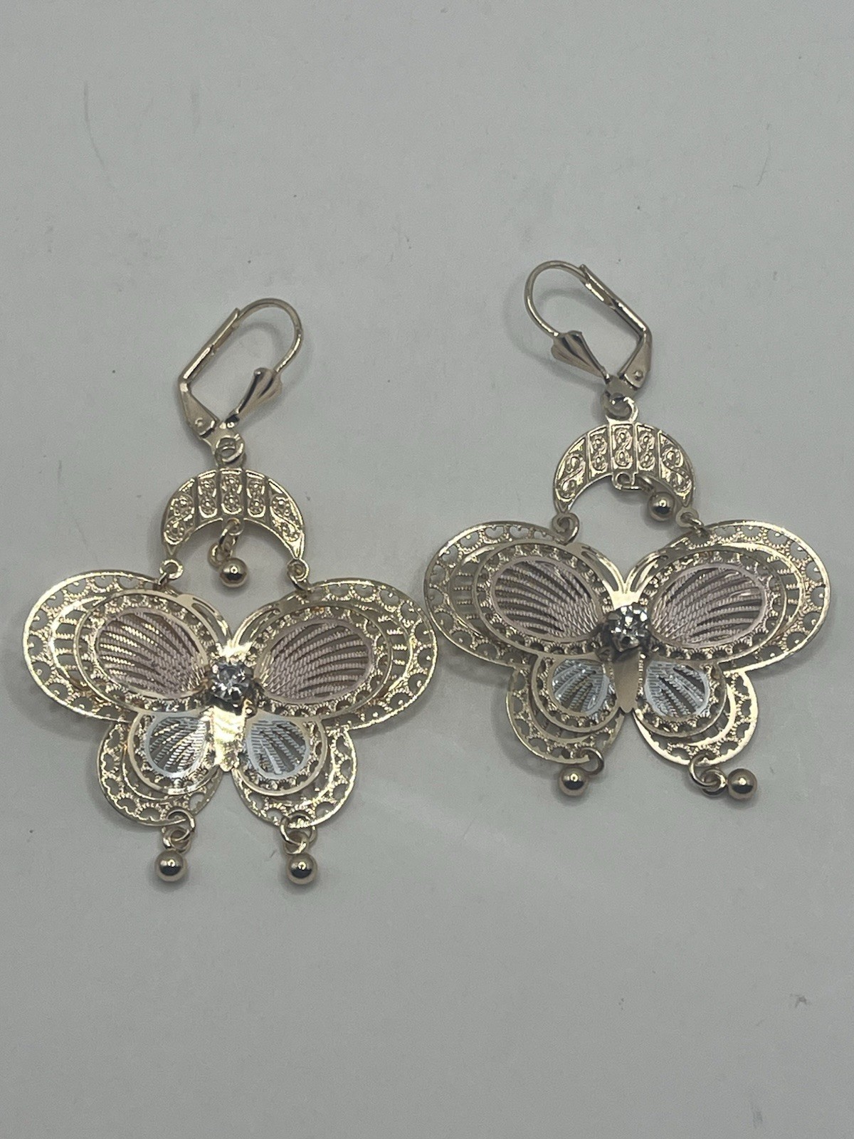 Gold filled earrings 3 tones color butterfly design for women