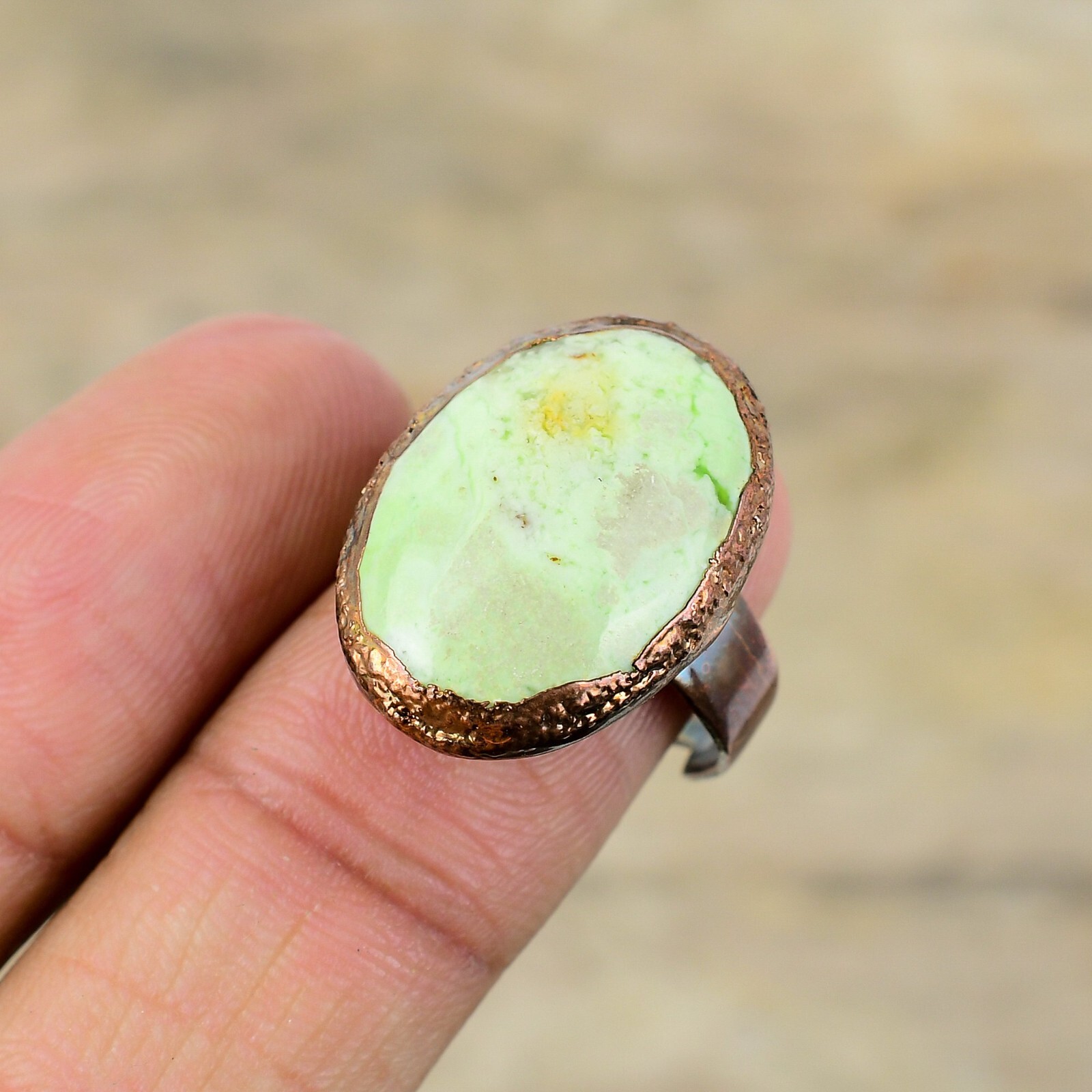 Lemon Chrysoprase Copper Electroformed Adjustable Ring Size Adjustable