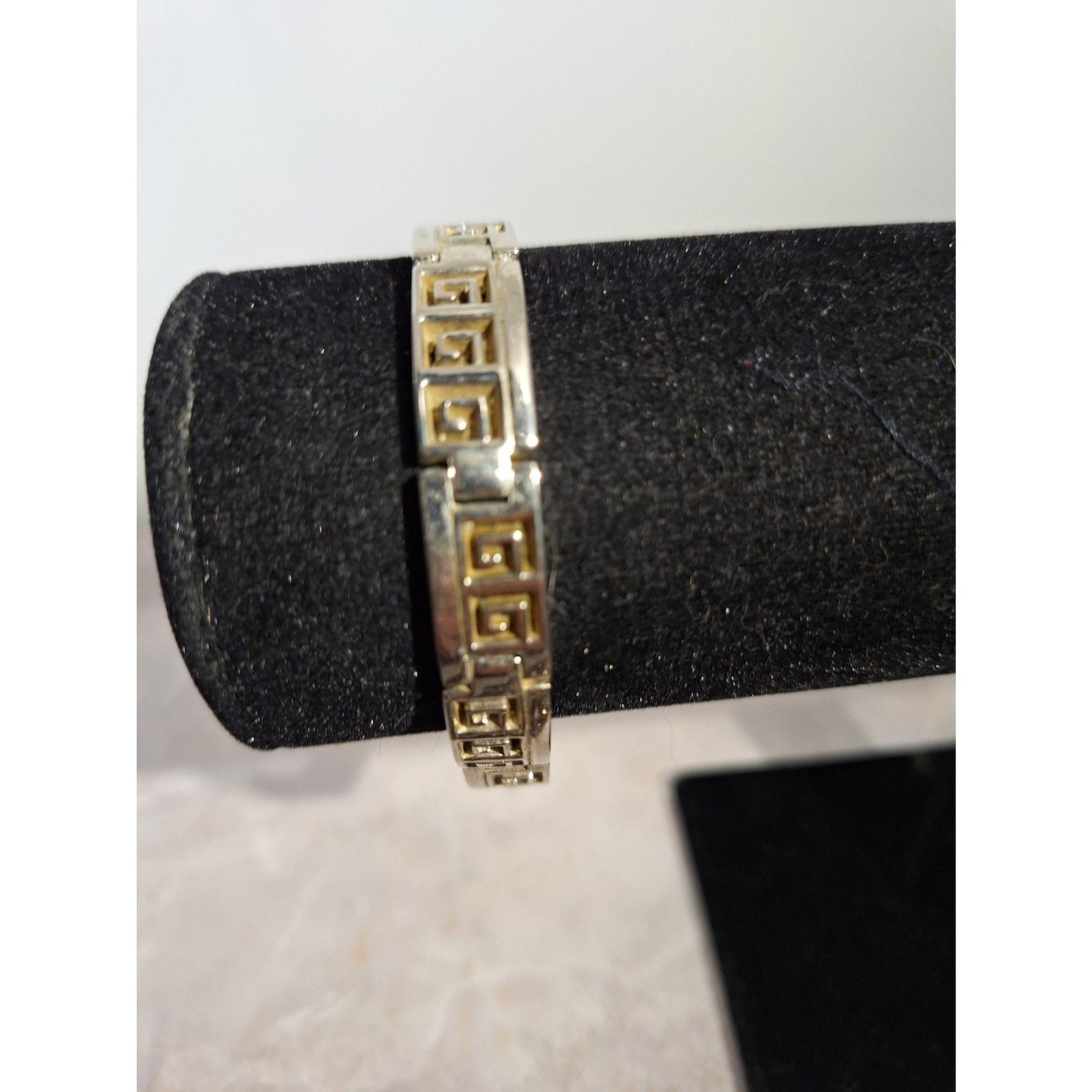 A Vintage Silver Tone Greek Key Link Bracelet Geometric Classic Mediterranean