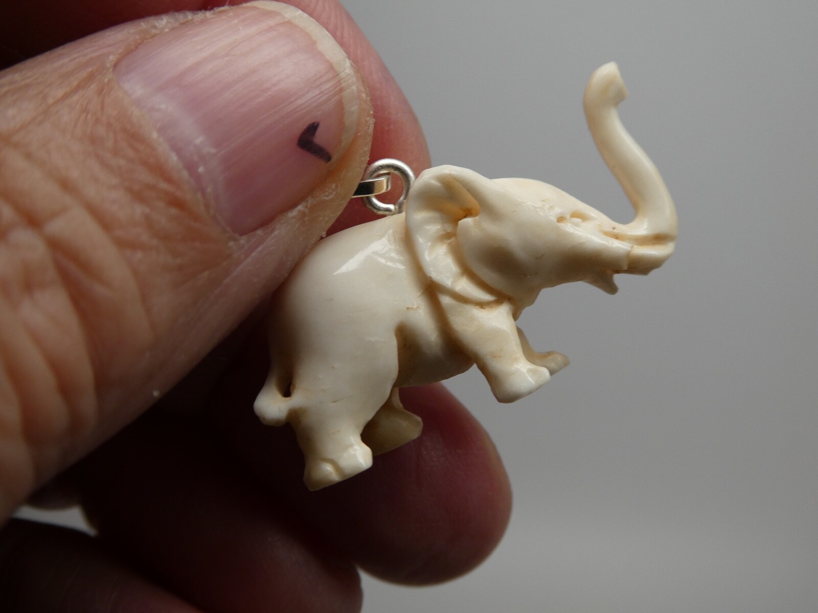 ELEPHANT Carved Water Buffalo Bubalus Bubalis Bone Pendant Necklace With Cord