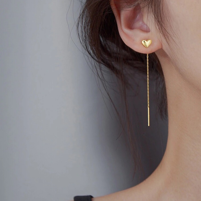 3″ Threader Gold Hearts Earrings Stainless Steel Elegant Fashion Drop PE9