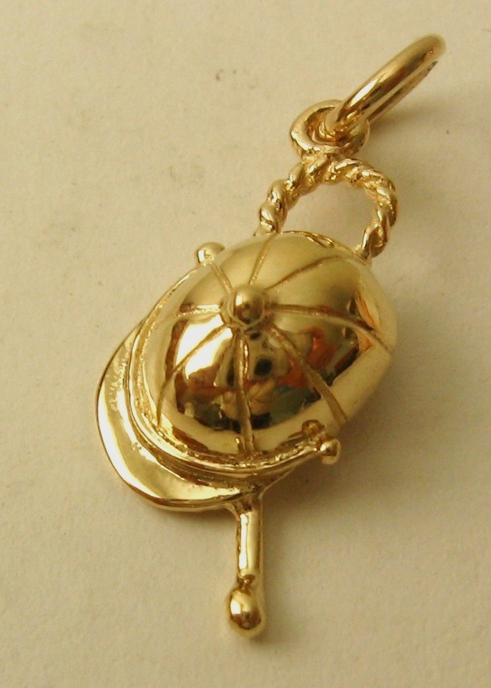 Genuine SOLID 9ct 9K YELLOW GOLD 3D Jockey Hat Whip Horse Sport Charm/Pendant