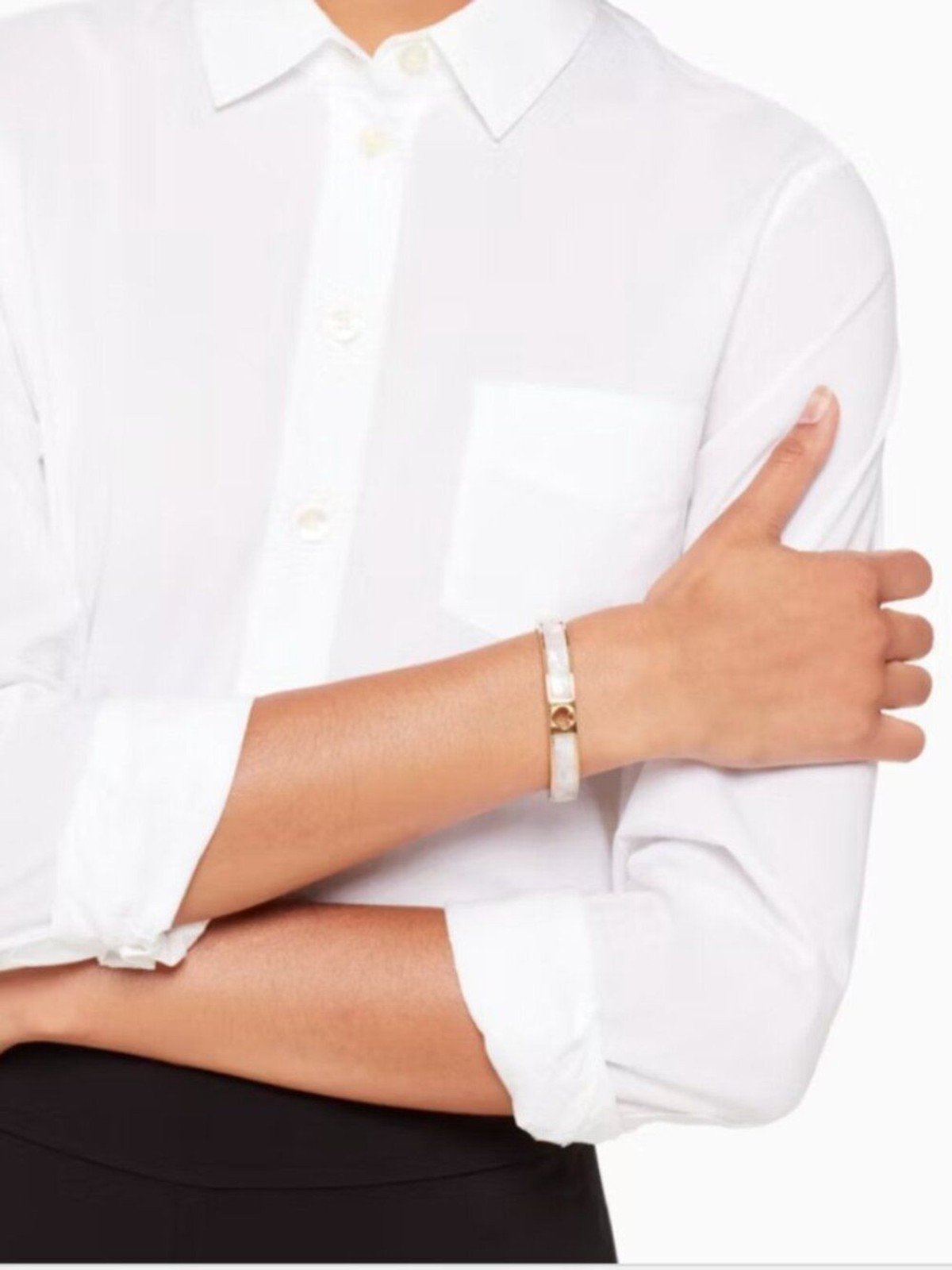 New Kate Spade Women’s Hole Punch Spade Hinge Bangle Cream/Gold