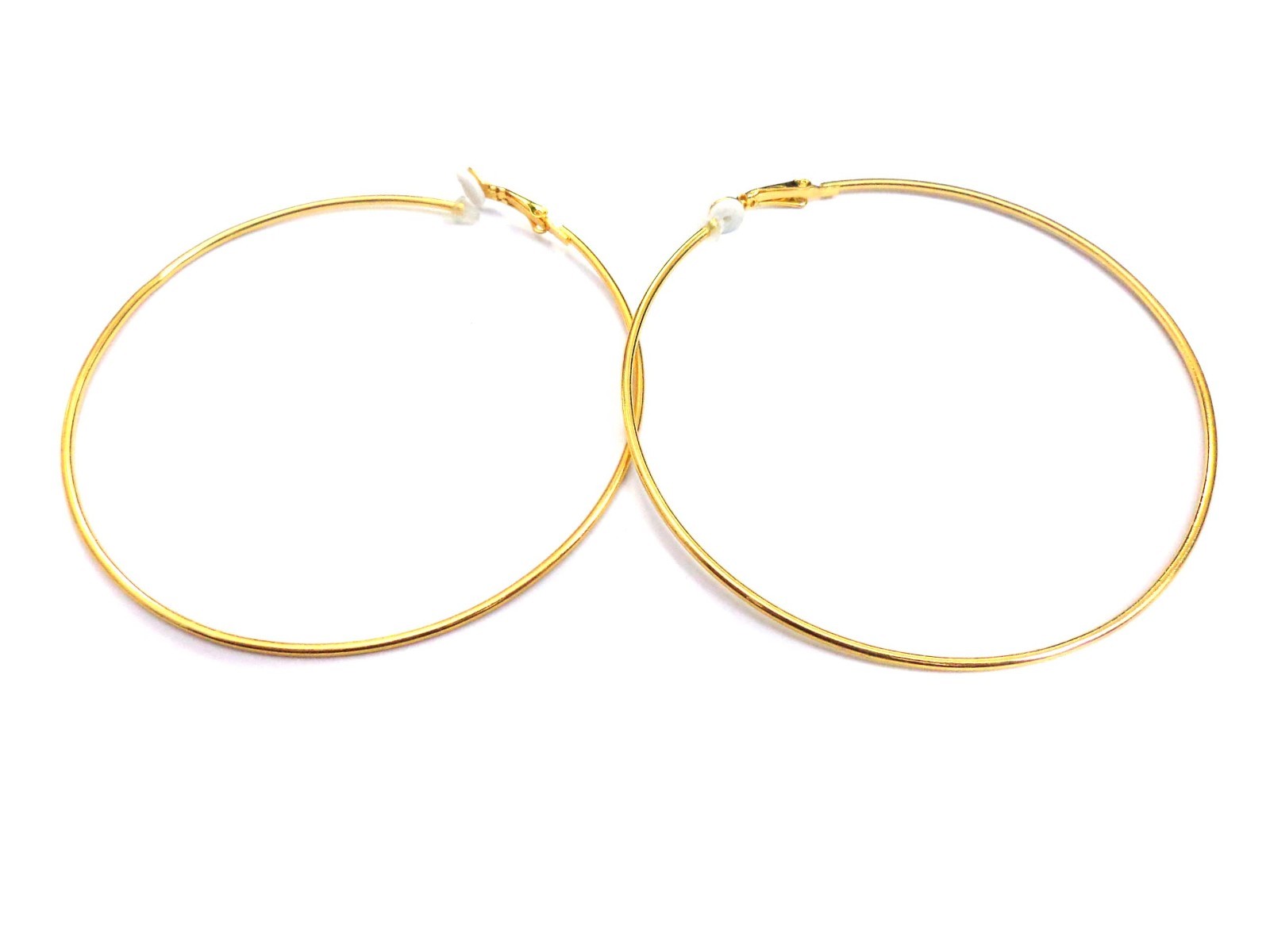 CLIP-ON EARRINGS LARGE 3 INCH HOOP EARRINGS SIMPLE THIN GOLD OR SILVER PLATED