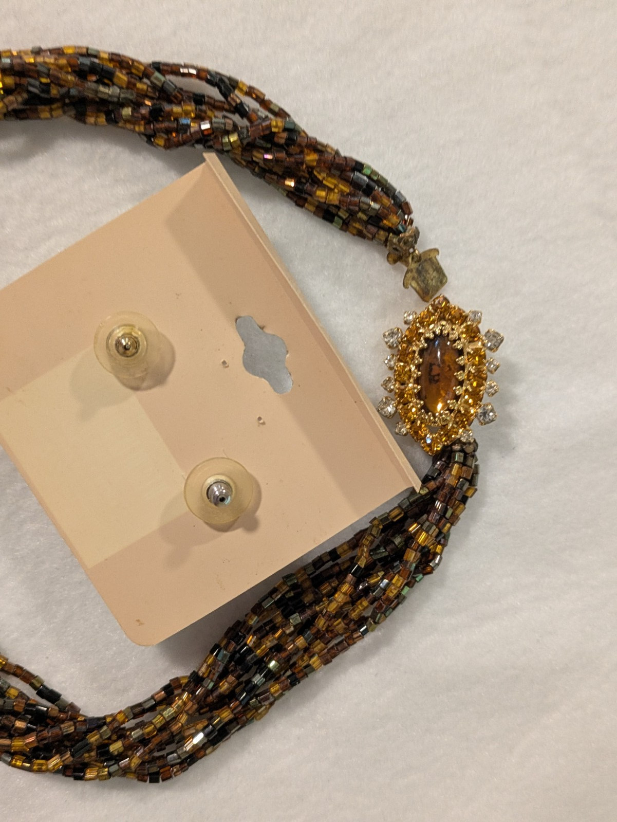 VINTAGE KAY CREATION PRECIOUS MULTI STRAND TWIST NECKLACE & PIERCED EARRINGS SET