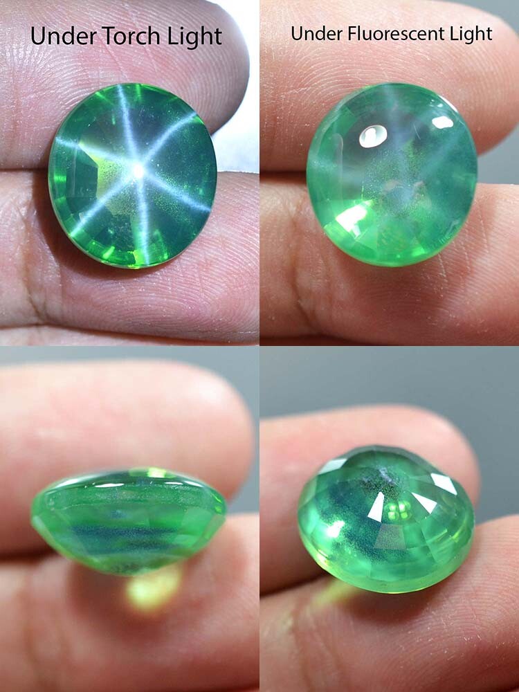 21.25 Ct 16.3×14.8 MM Green Star Sapphire 6 Rays Lab Corundum VDO SGS9376