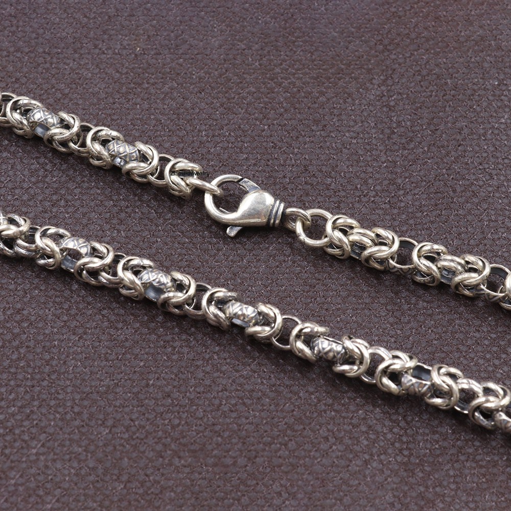 Men’s Necklace Real 925 Sterling Silver 6mm Byzantine Link Necklace 19.7inch