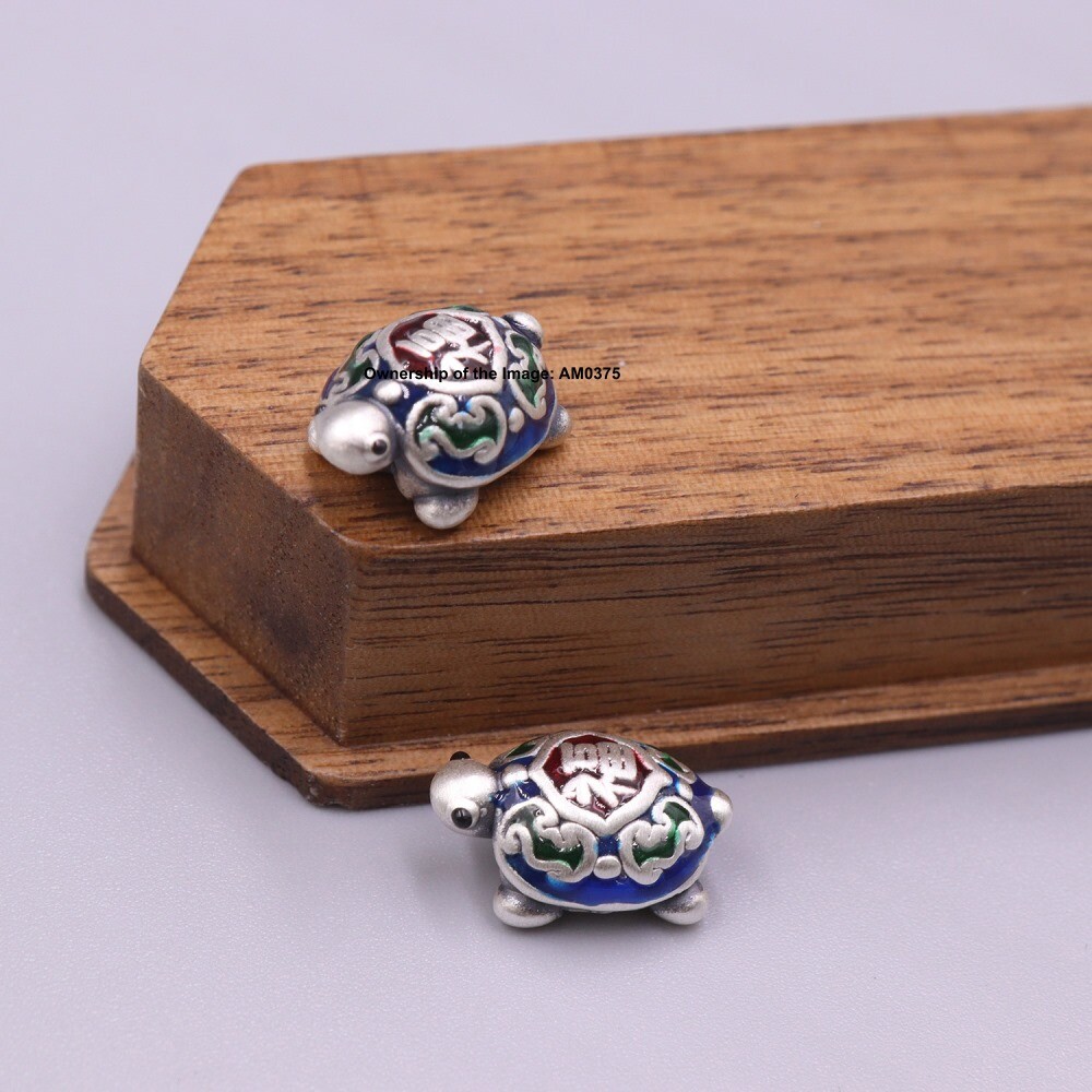 1pcs Pure 999 Fine Silver Turtle-Shape Pendant Longevity Symbol Pendant 14mm L