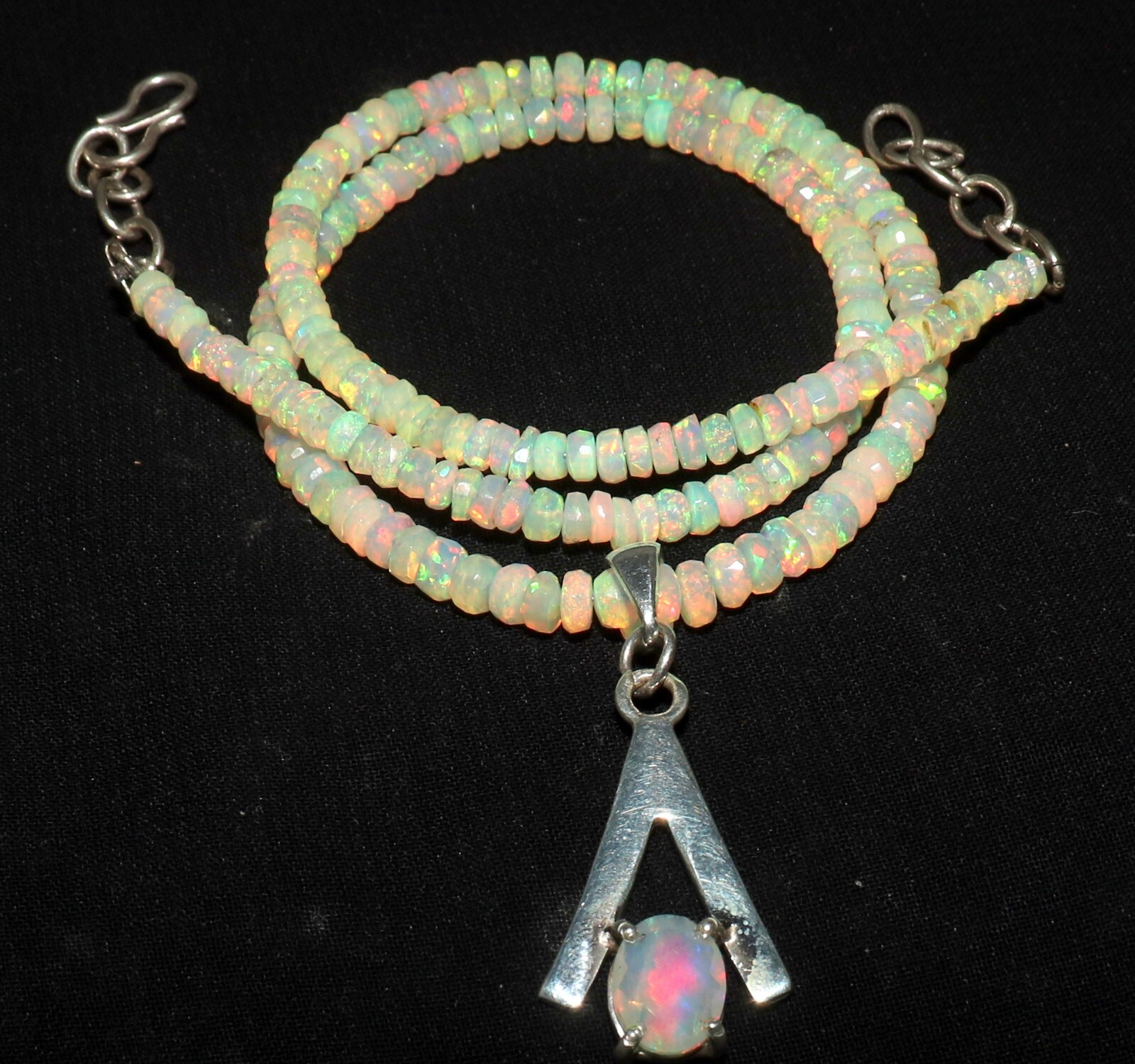 Natural Ethiopian faceted opal pendant with silver white opal necklace 3 to 6 mm