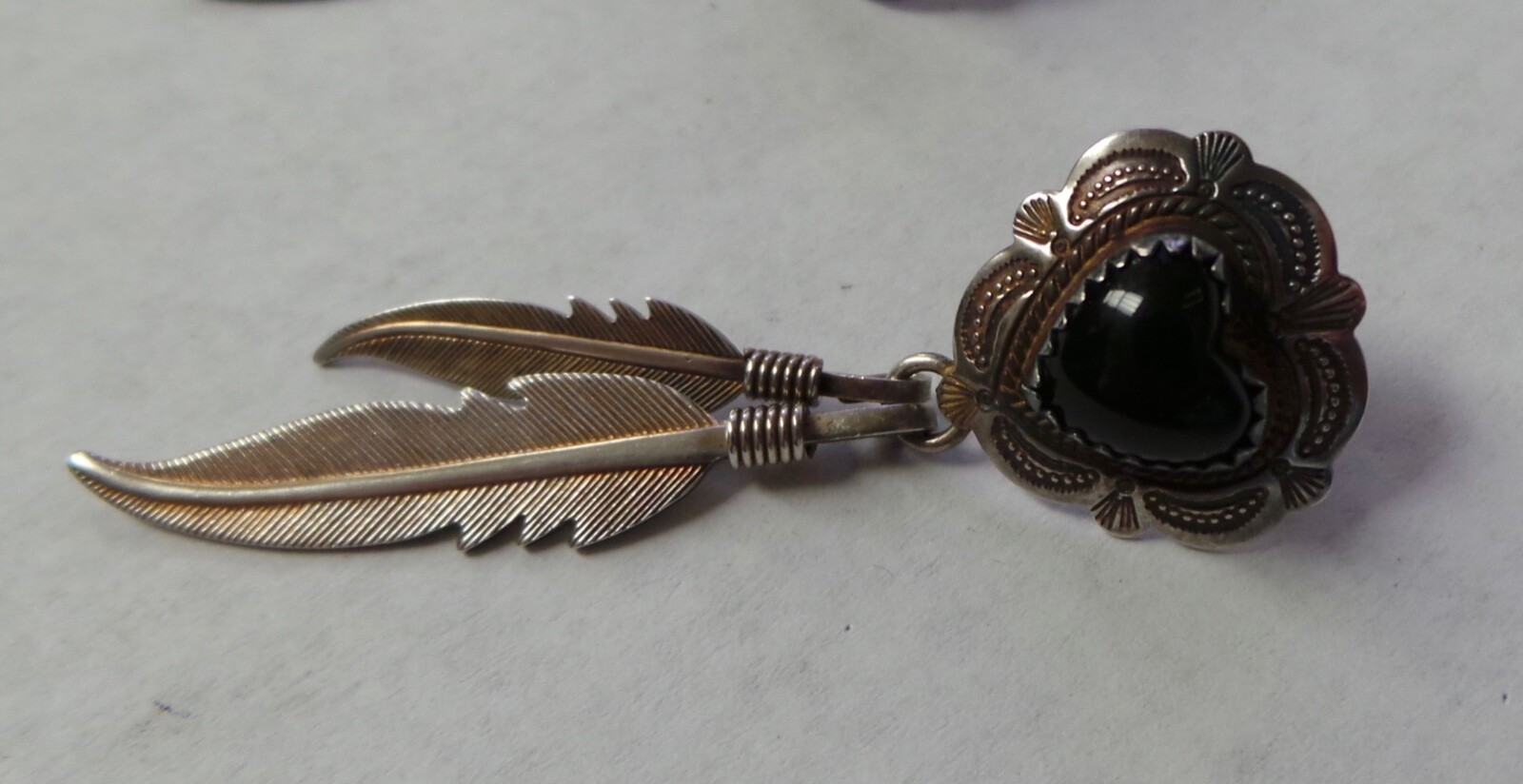 Vintage Sterling Silver Onyx Dangle Feather Earrings 6g 2″ M Hallmark