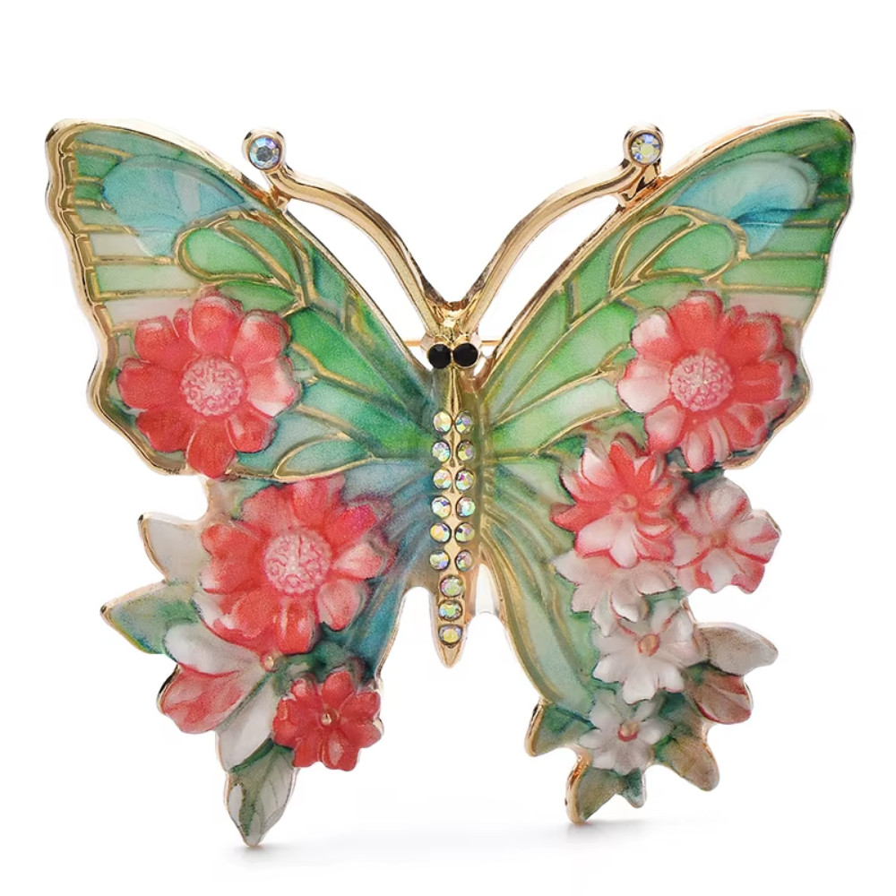 Crystal Rhinestone Flower Butterfly Brooch Pin–Vintage Spring Summer JewelryGift