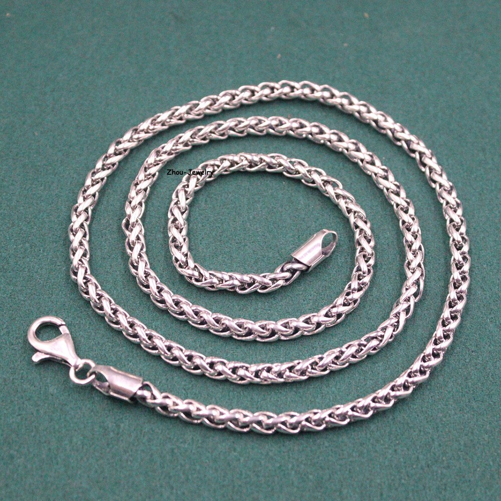 Pure S925 Sterling Silver Chain 4mm Wheat Link Necklace 26-27g 21.6inch L