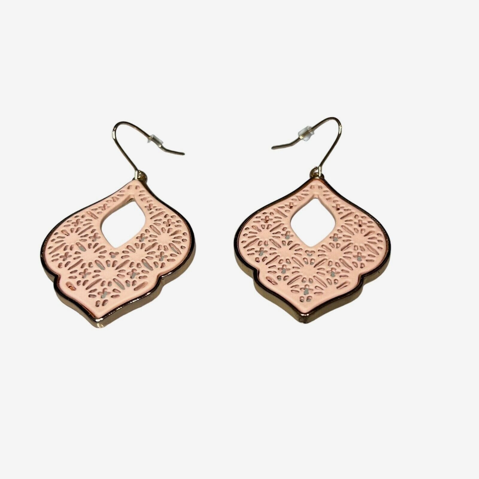 Pink Gold Tone Cut Out Taj Mahal Boho Dangle Earrings Pierced Filigree Jewelry