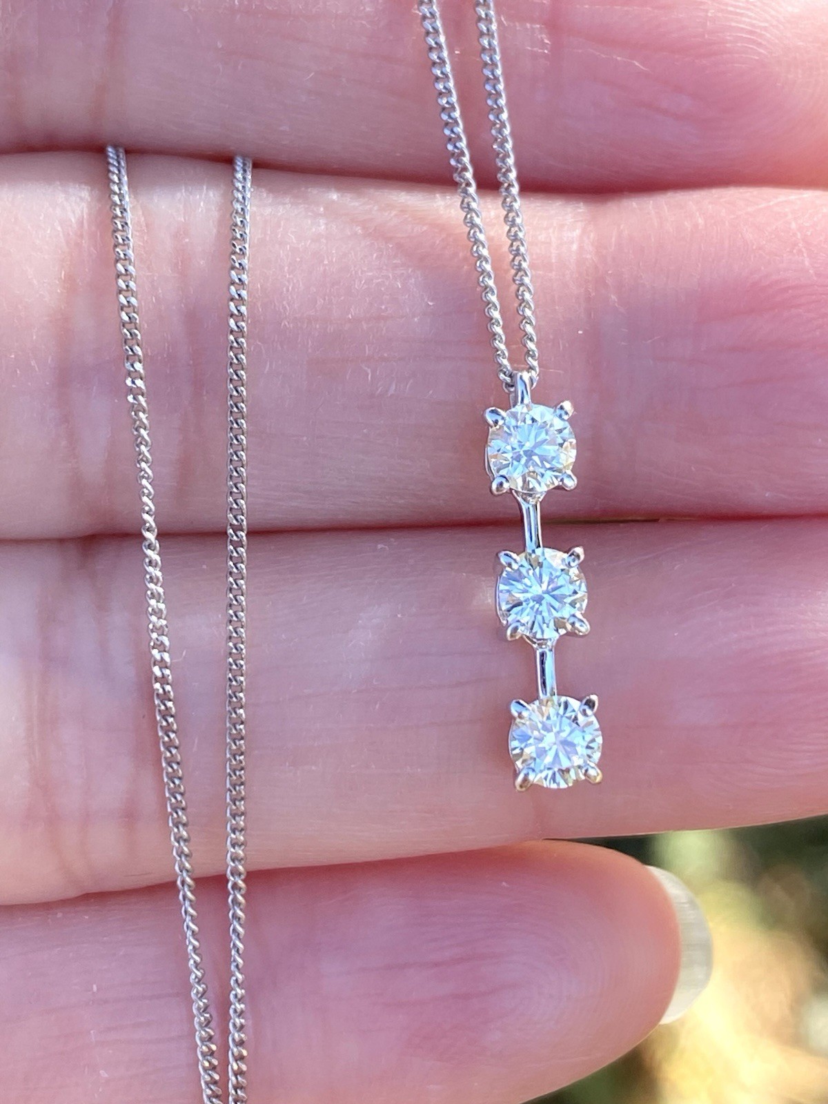 Platinum 0.57TCW 100% Natural Diamond 3-stones Pendant Necklace