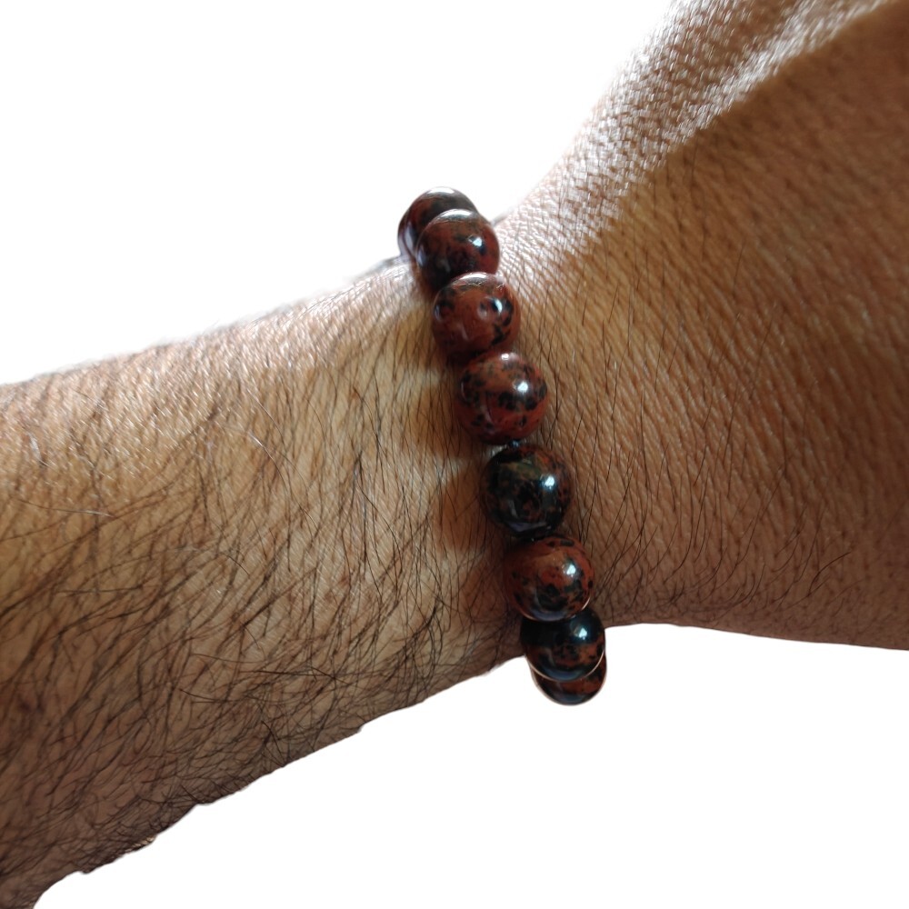 Mahogany Obsidian Bracelet Natural Stones 10mm Stretch Bead Healing Bracelet