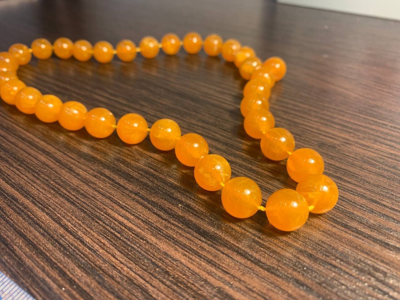 Vintage Natural Amber Bead Necklace – Honey Yellow Round Beads – 46cm – Antique