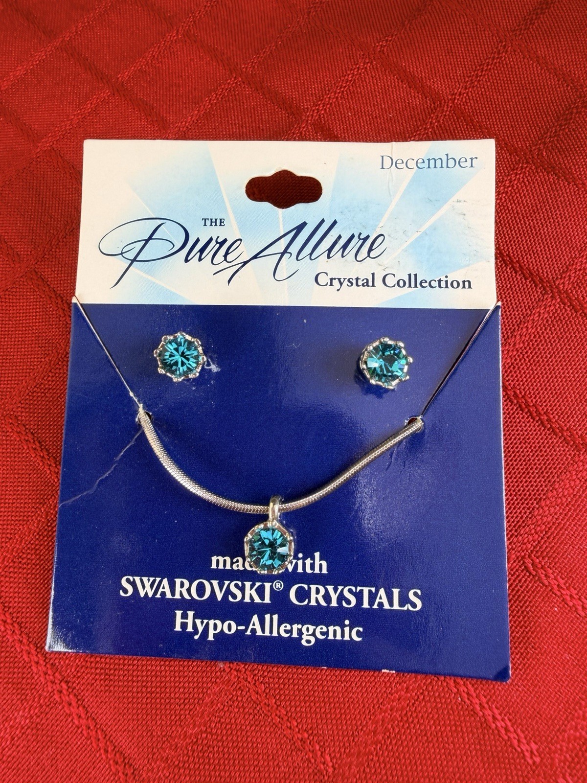 Pure Allure Swarovski Crystal Necklace Earrings Set Blue Zircon December Birth