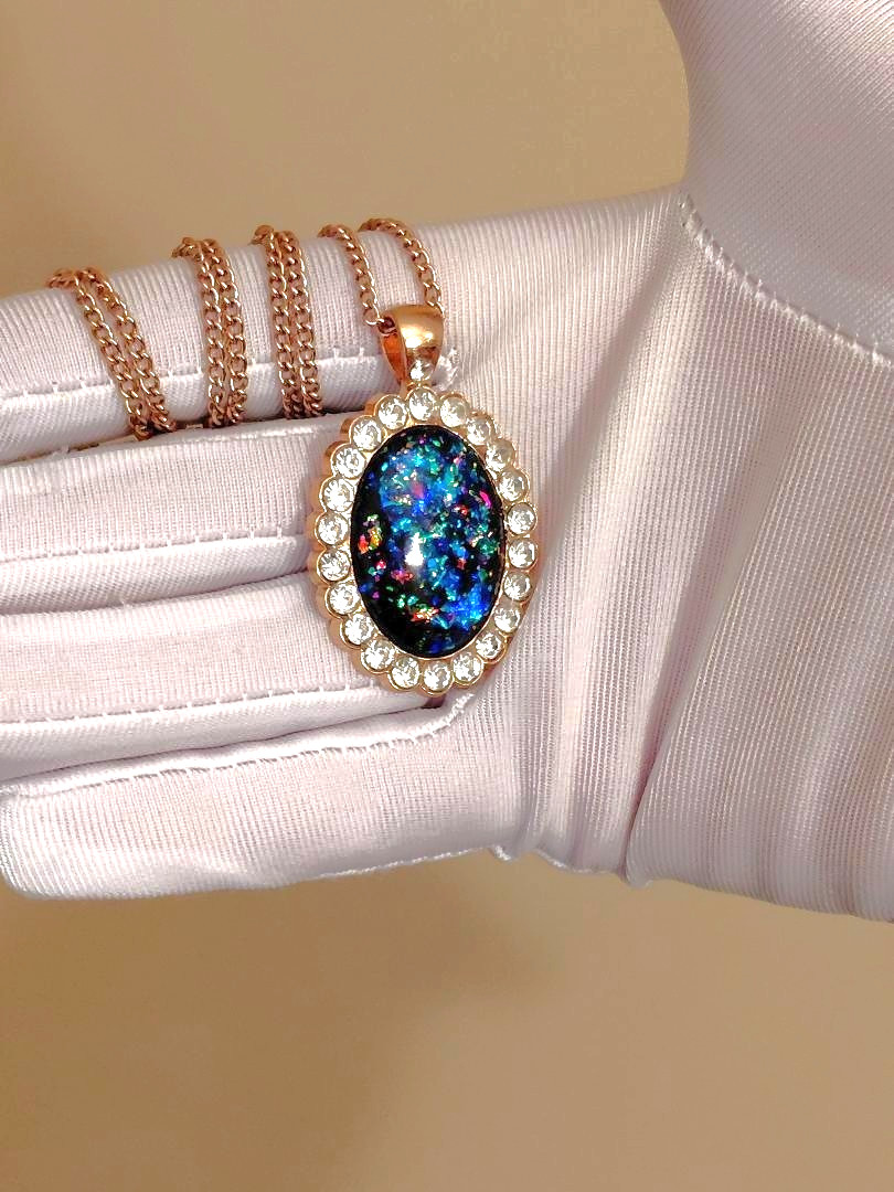 Opal Pendant Royal Blue Resin Opal On 18-Karat Rose Gold-Plated Stainless-Steel