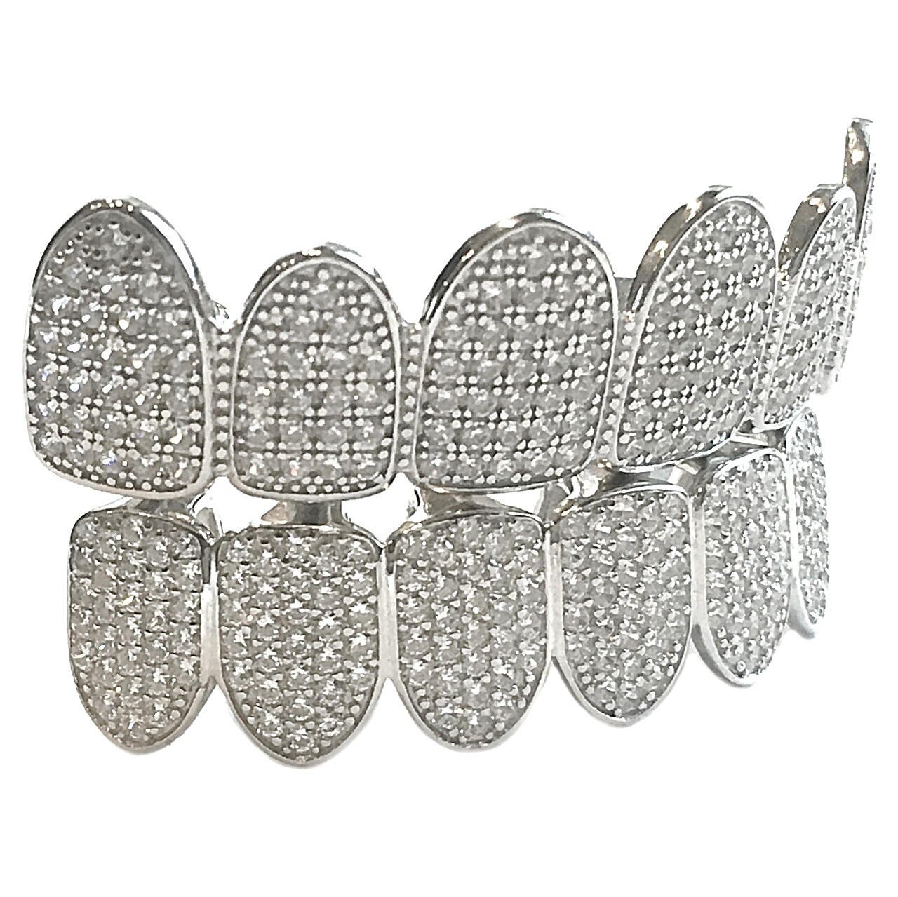 Men’s Real 925 Silver Grillz White Iced Micro Pave CZ Flooded Out Teeth Grills
