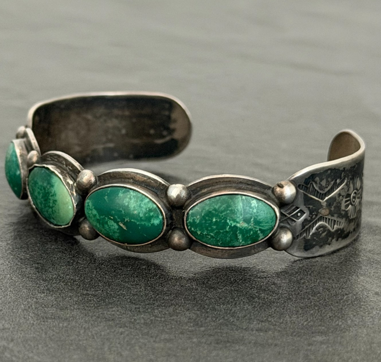 OLD Fred Harvey Era Navajo CERRILLOS Turquoise Silver Bracelet 7 in