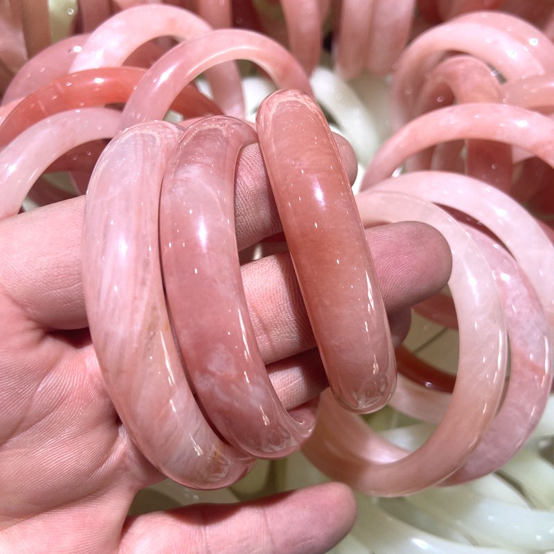 Certified Natural Grade A Pink Peach Blossom jade jadeite Bangle Bracelet