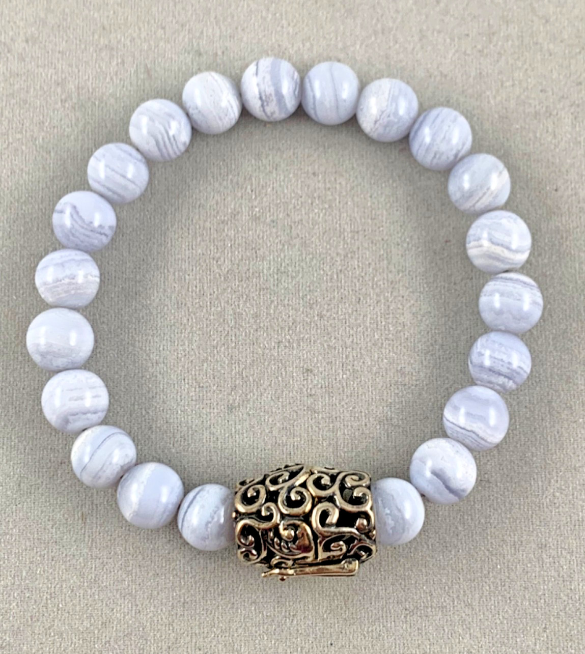 Carolyn Pollack Bracelet Blue Lace Agate Bead Sterling Magnetic Clasp 7.25 in