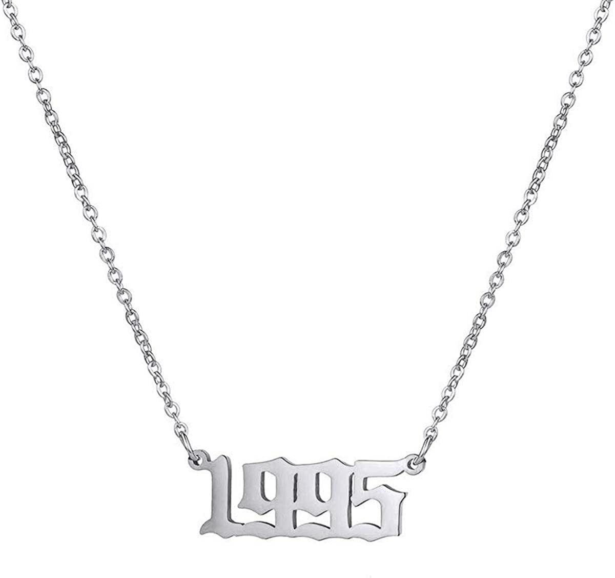 Birth Year Number 1995 Necklace with Chain 14k White Gold Plated Sterling Silver