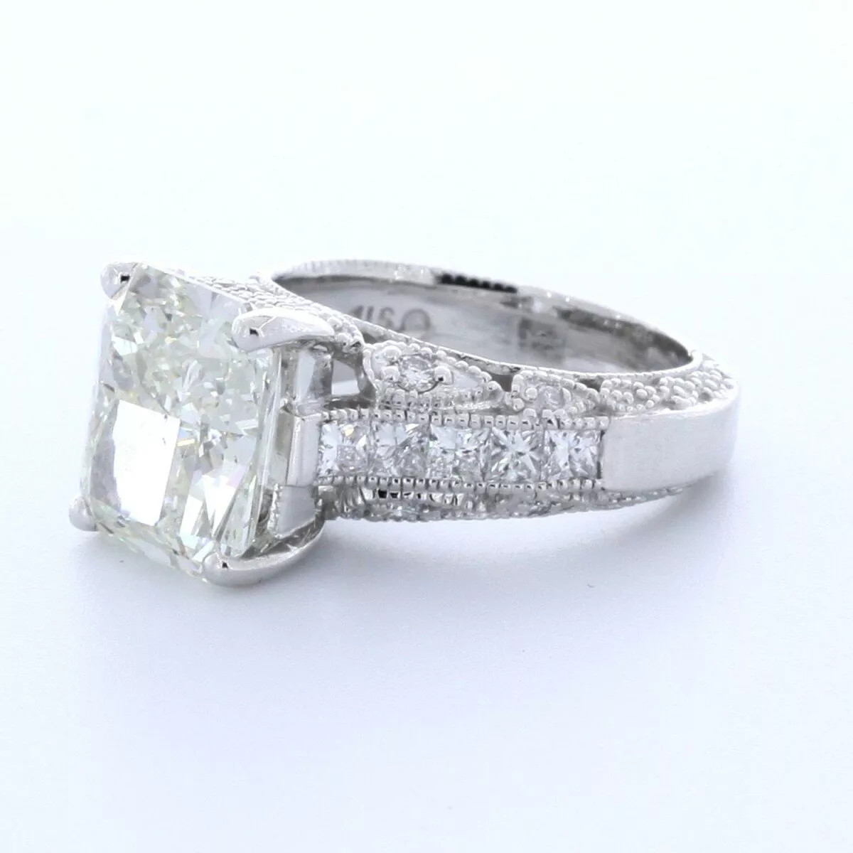 14K White Gold Engagement Ring Vintage 8.15 Carat Radiant Natural Diamond H VS2
