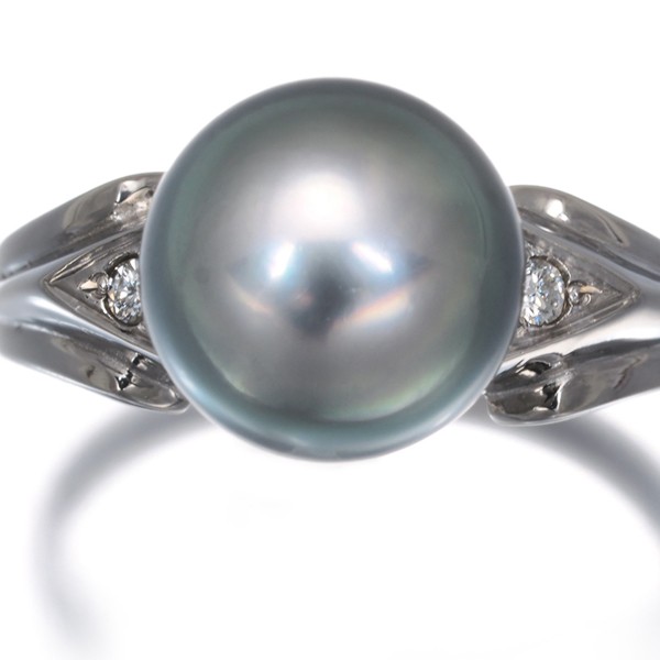 Auth Mikimoto Ring Black South Sea Pearl Diamond Solitaire US6-6.25 Pt 900