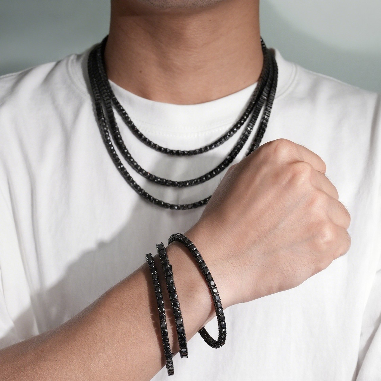4/5mm Black Moissanite Tennis Chain Black 316L Stainless Steel Bracelet Necklace