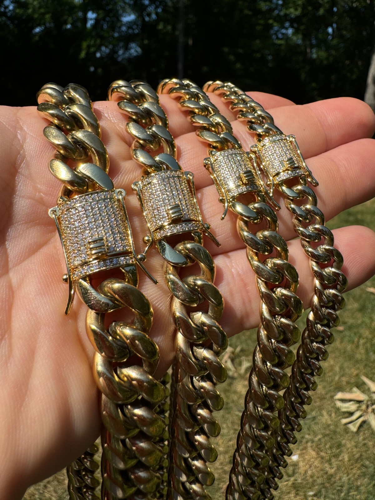 Miami Cuban Link Chain W. 1ct CZ Iced Clasp 14k Yellow Gold Plated Stainless