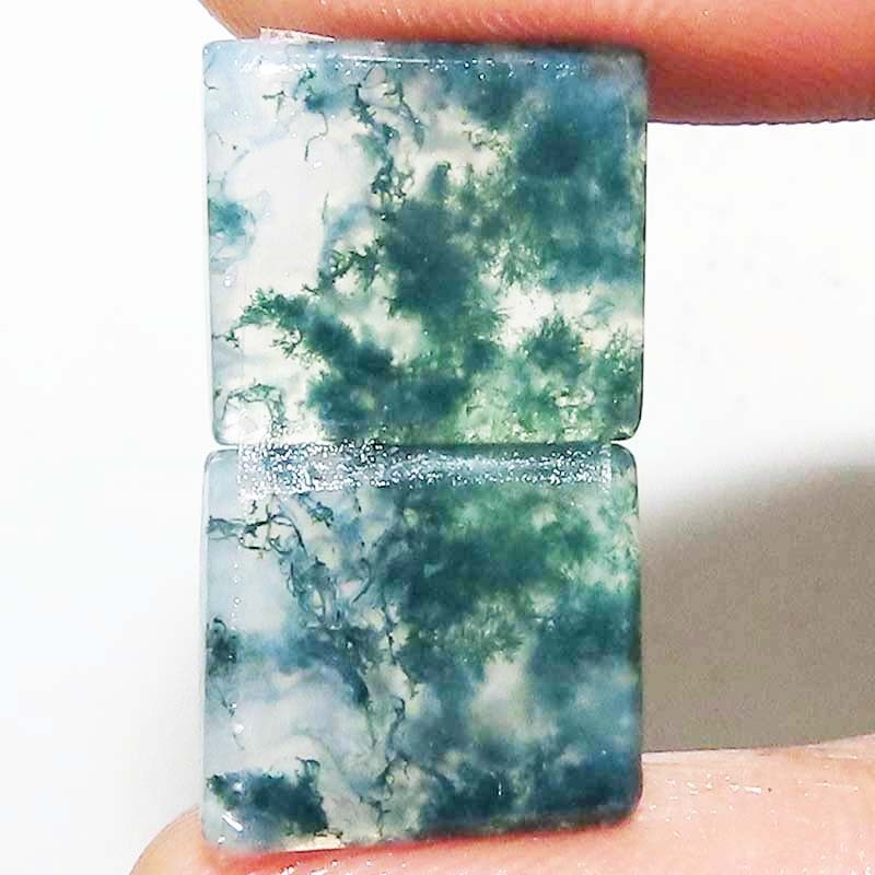 Green Moss Agate Pair Cushion 16.10 Cts 100% Natural Cabochon Gemstone 13X14X3mm