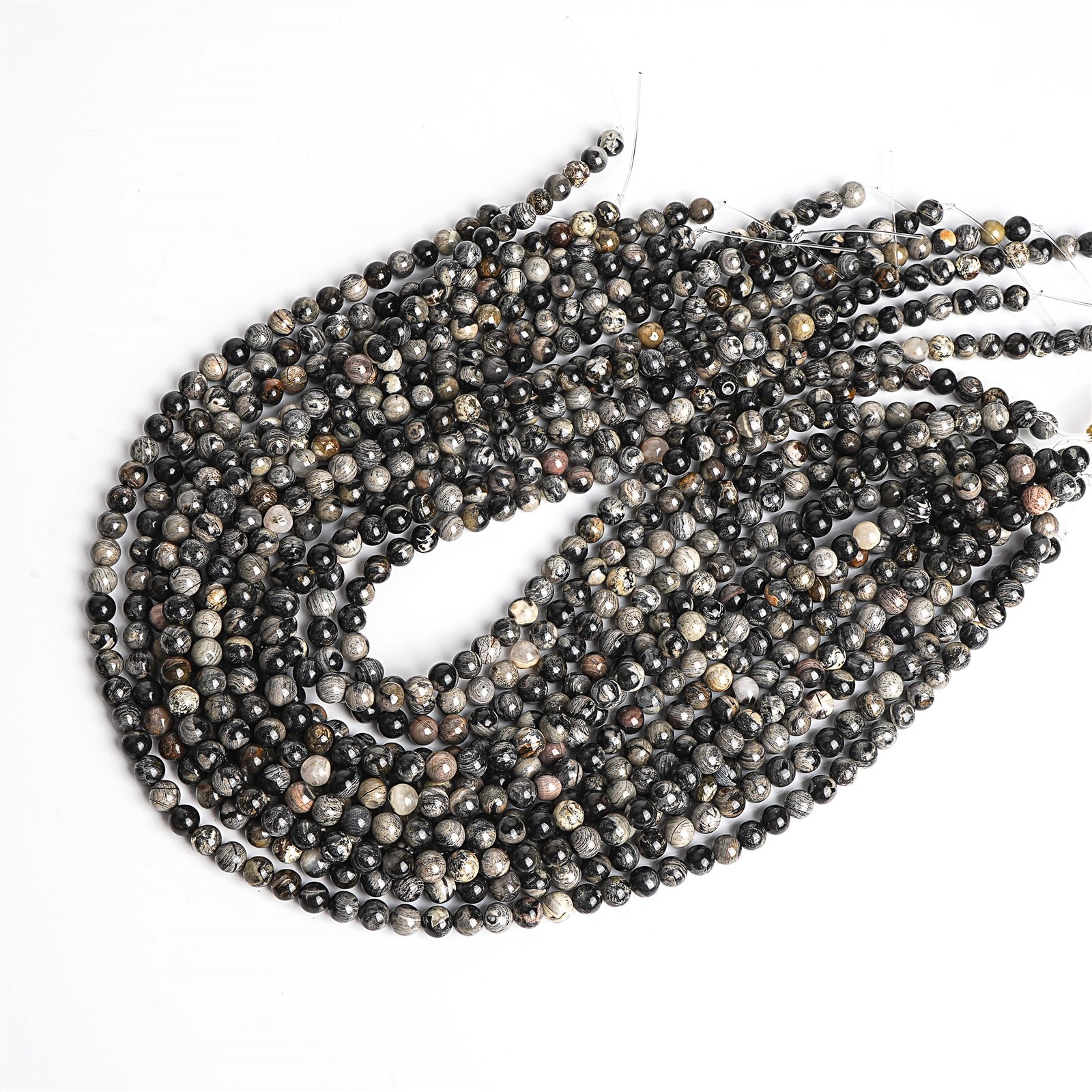 Natural Black Gray Silver Leaf Jasper Beads Grade A+ Round 6/8/10MM Loose Beads
