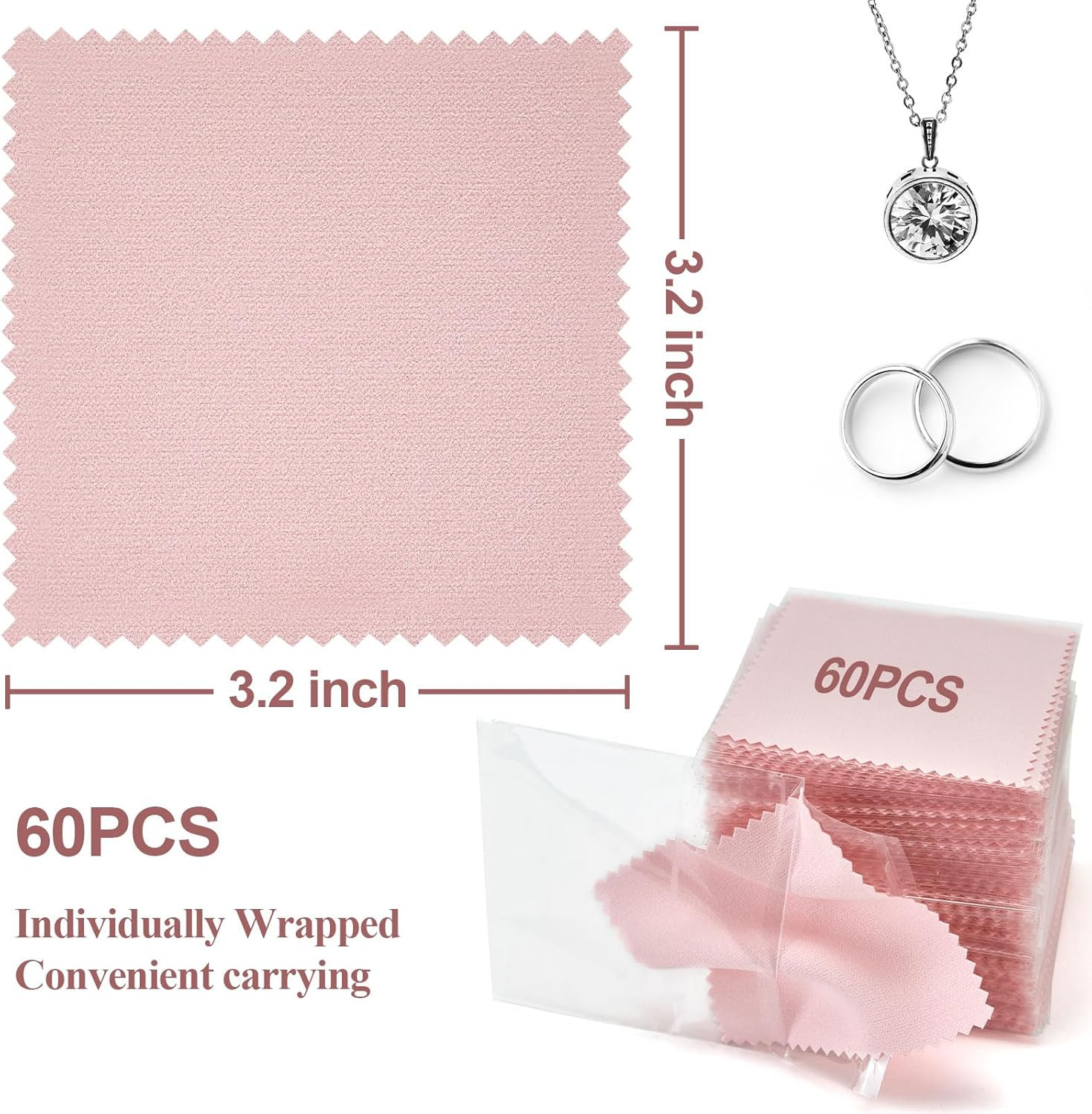 60PCS Jewelry Cleaning Cloth, Professional Polishing Cloth Individually Wrapped,