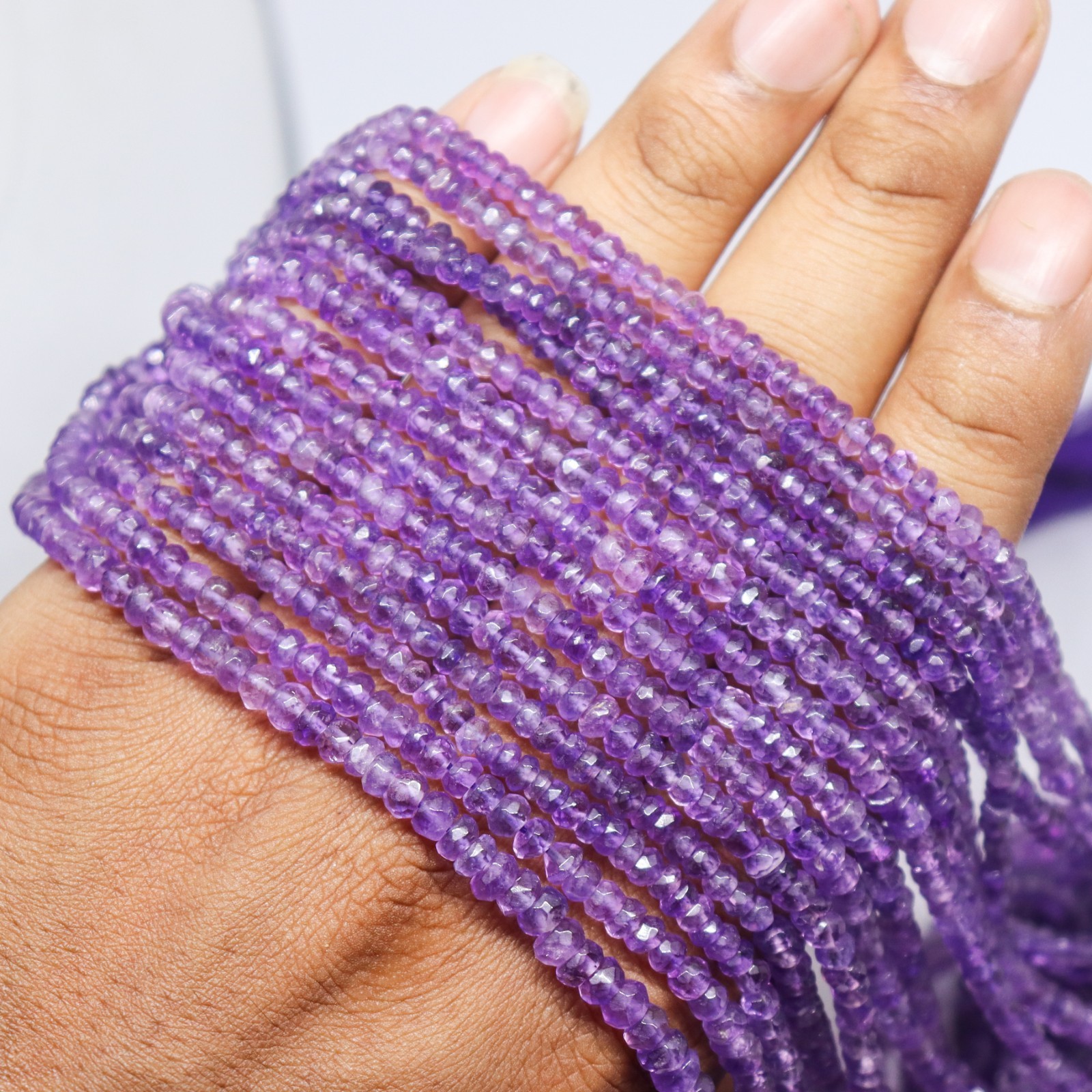 Natural Purple Amethyst Rondelle Faceted Beads 13″ Strand | AAA Violet Gemstone