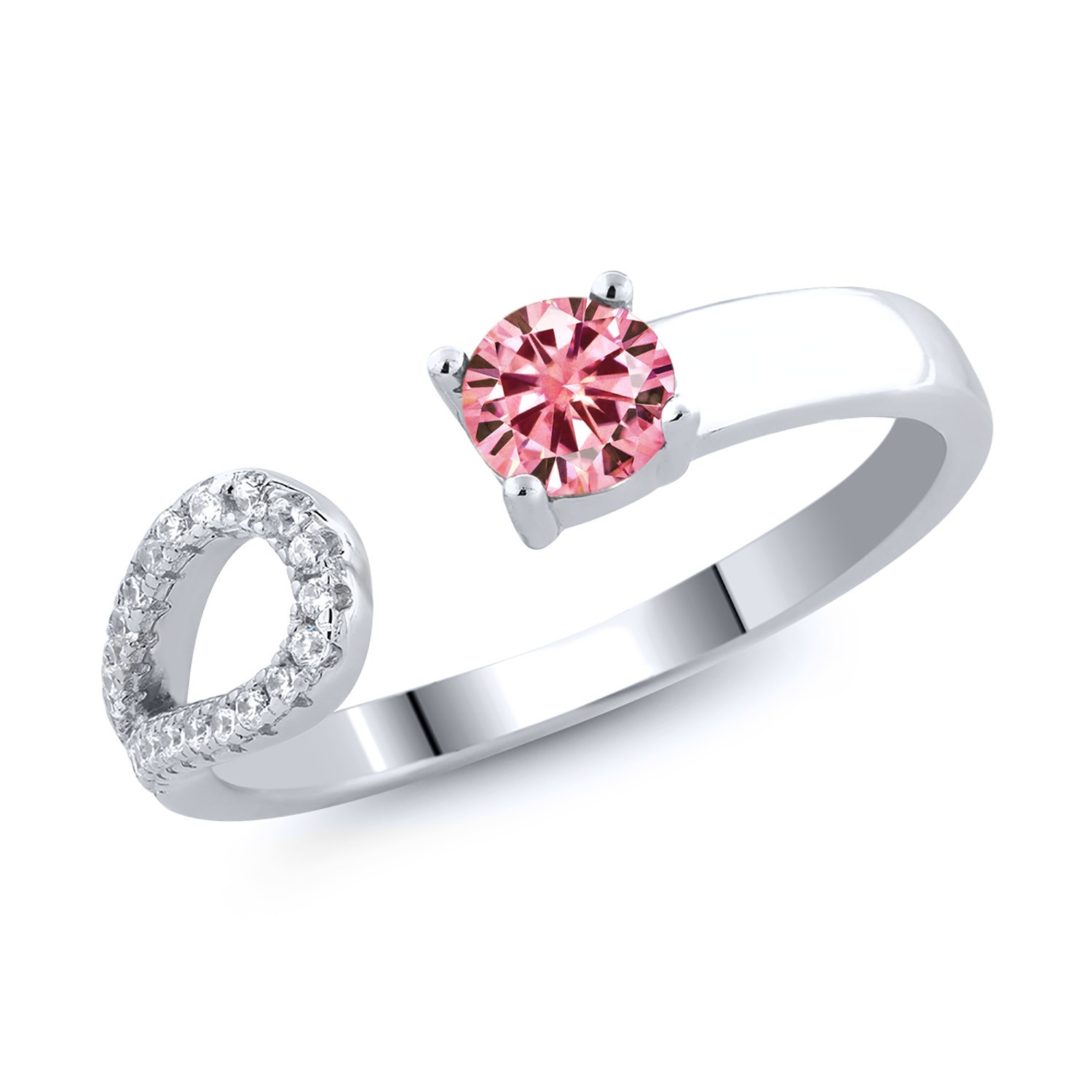 925 Sterling Silver Ring Round Pink Moissanite 0.50ct DEW