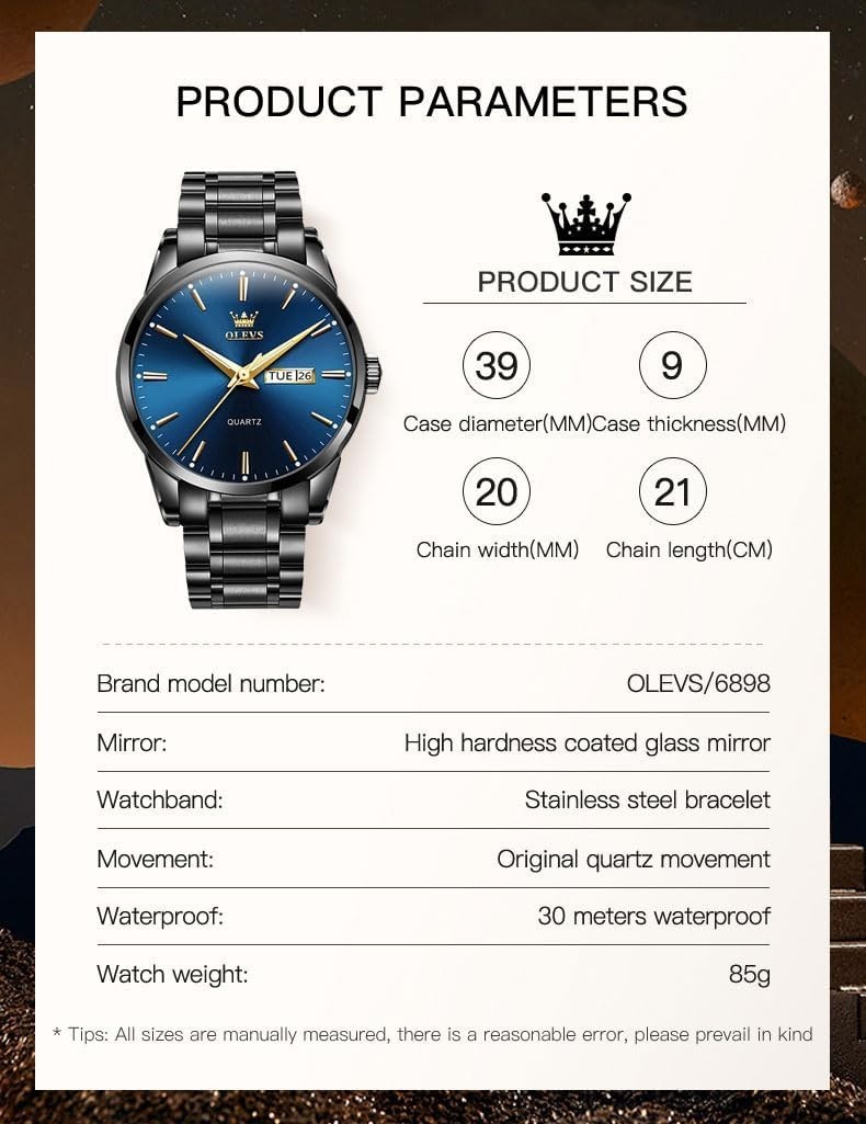 Men’s Casual Luminous Watch – Waterproof, Stylish Blue and Black Design