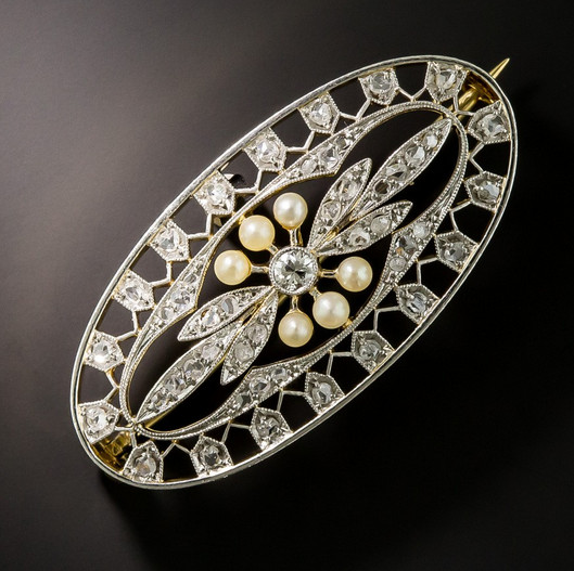 Fine 2.76CT Simulated Sapphire & Pearl Amazing Women’s Brooch Pin In 935 Silver
