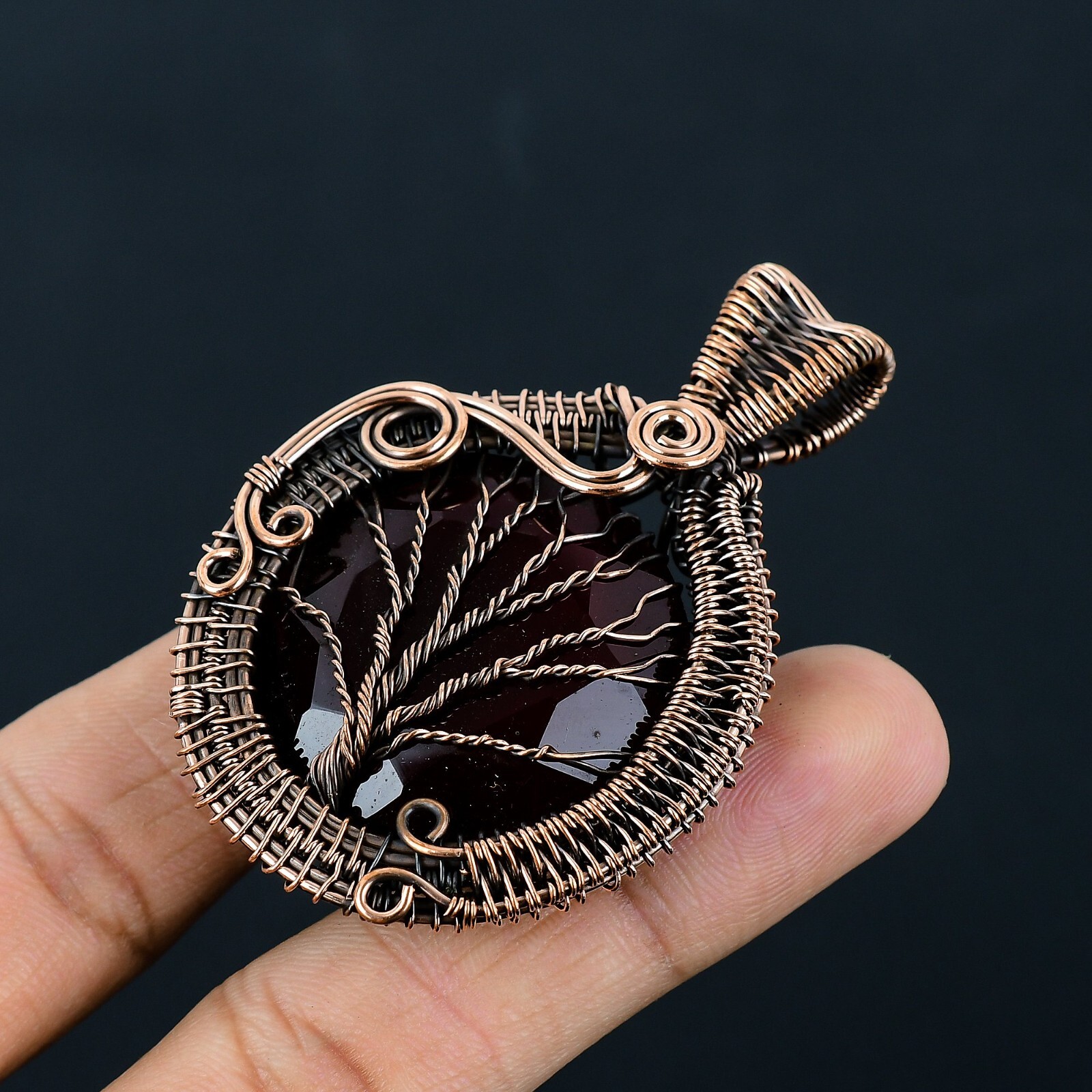 Tree Of Life Garnet Gemstone Copper Wire Wrapped Gift Pendant Jewelry LC-258
