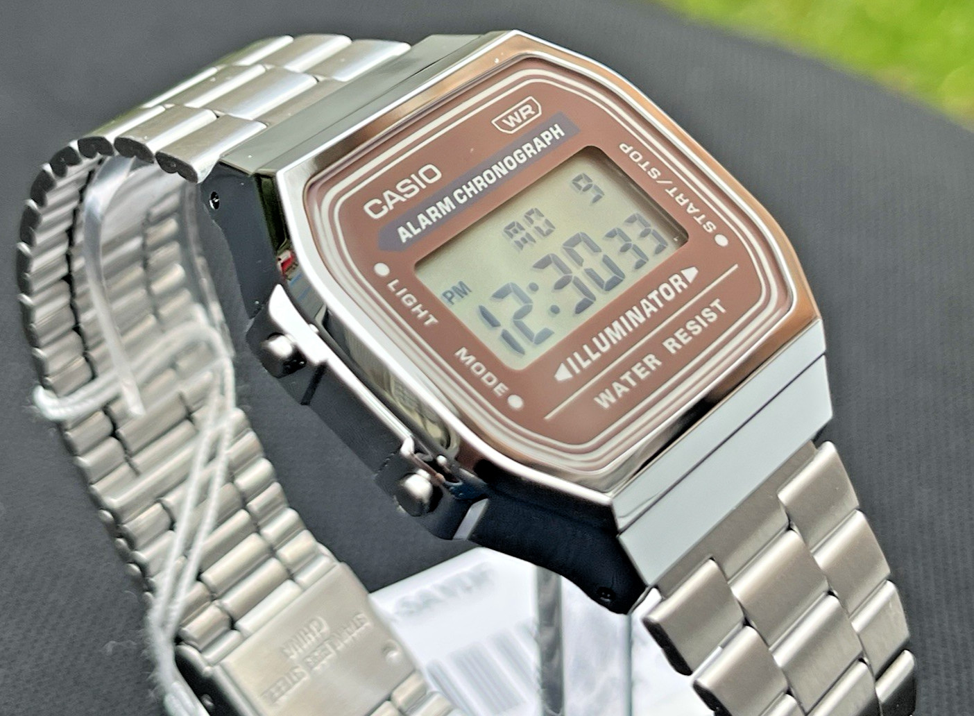 CASIO VINTAGE A168WA-5AYDF UNISEX SILVER DIGITAL BROWN DIAL RETRO WATCH *NEW*