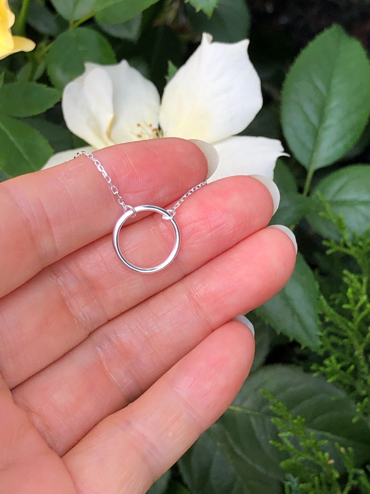 Sterling Silver 925 Open Circle Pendant Necklace 11mm(0.43″) 15.5-17.5″