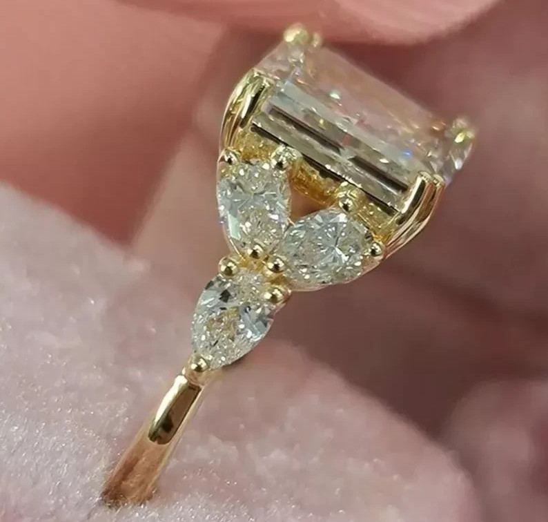 RARE 5.30 Ct Certified Asscher Cut Natural White Diamond Ring Yellow Gold Finish